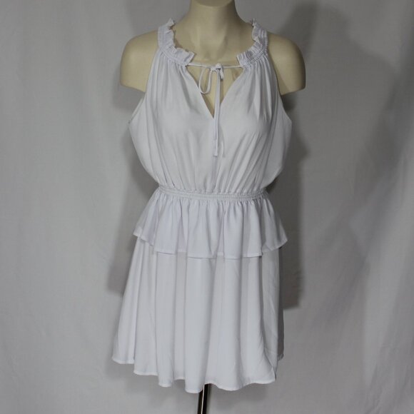 Susana Monaco white mini  ruffle sleeveless dress v-neck  size 2 - Picture 1 of 7